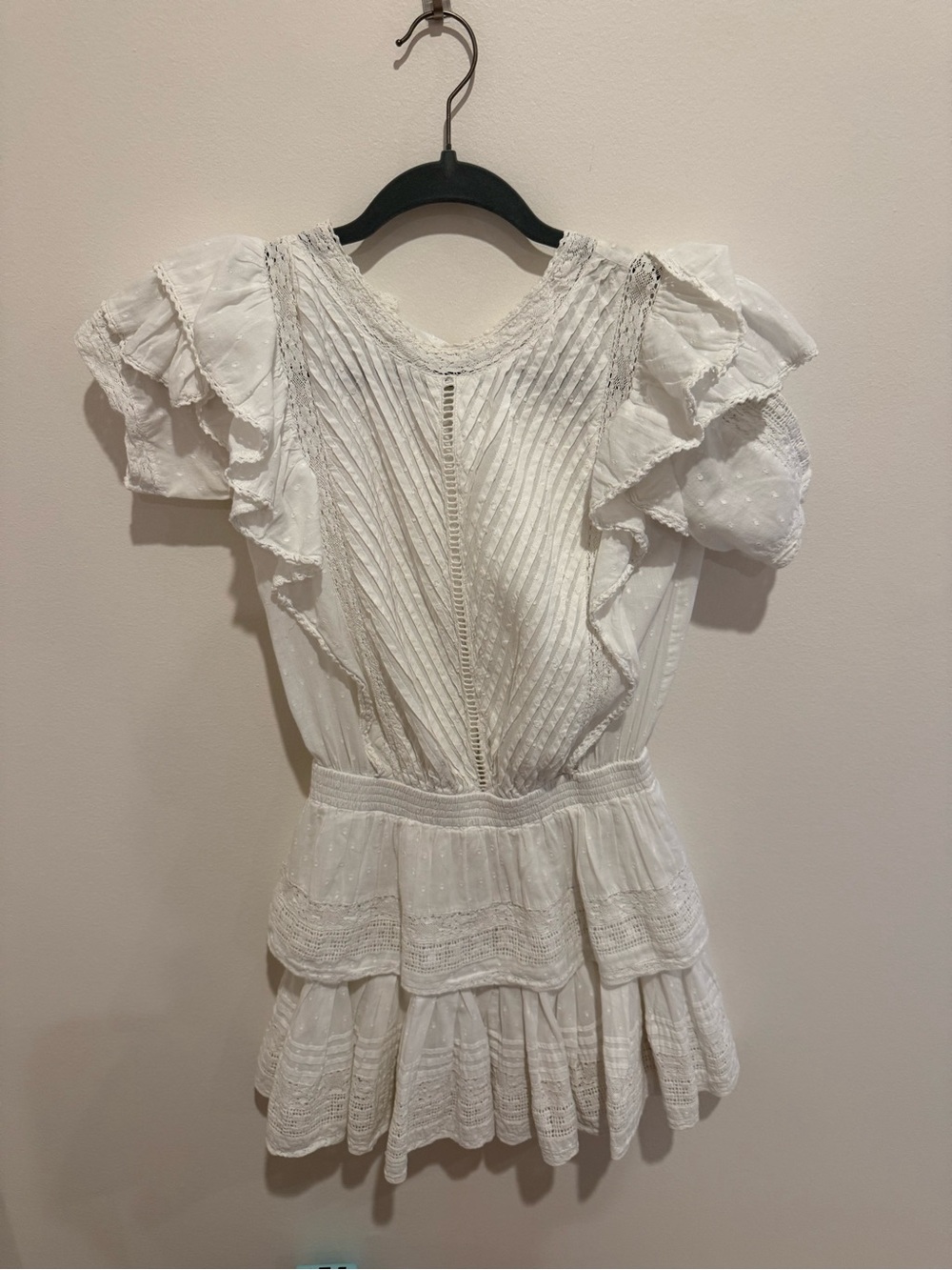 White Pintuck Ruffle Mini Dress
